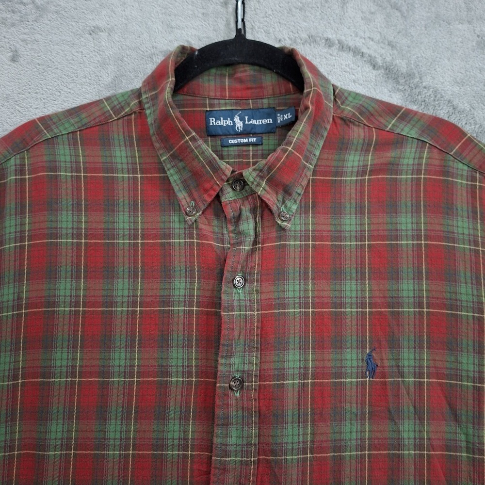 VTG Polo Ralph Lauren Shirt Mens XL Red Green Plaid Flannel Custom Fit Button Up